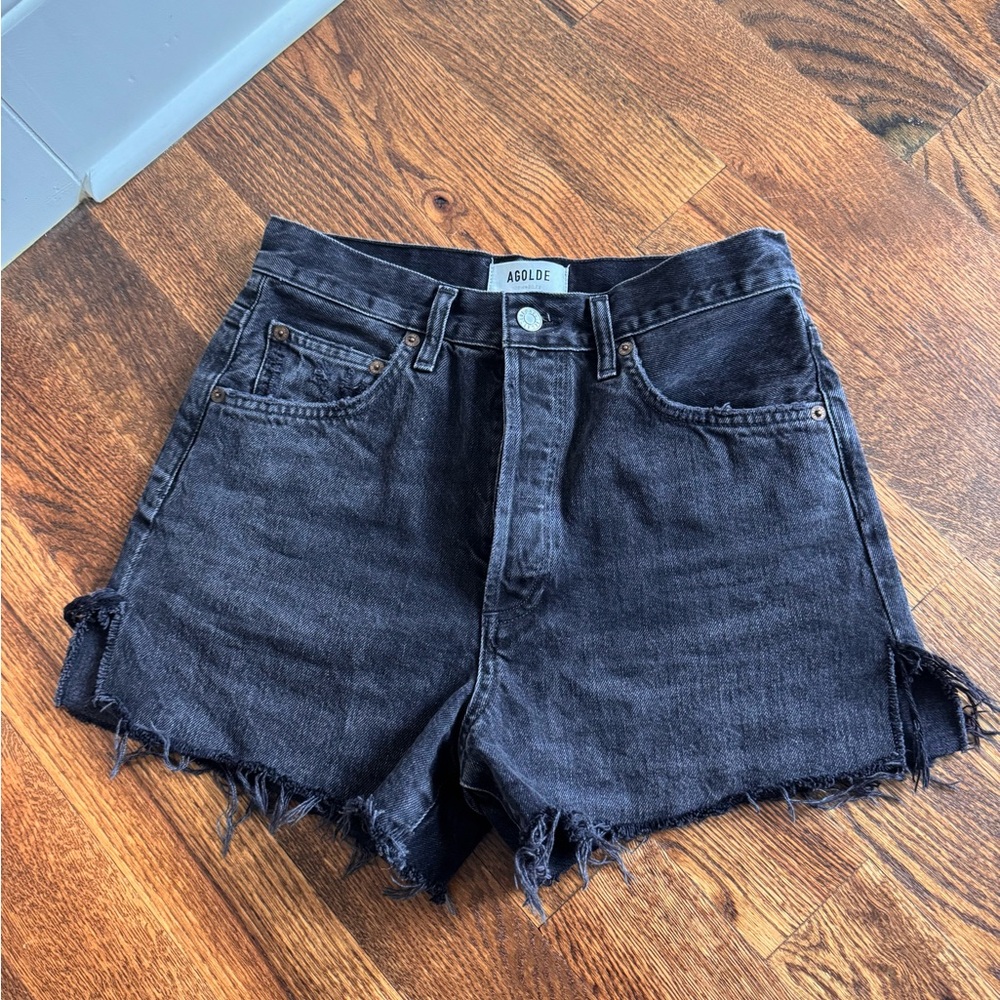 Agolde Dee Vintage Black Jean Shorts High-Waisted Raw Hem